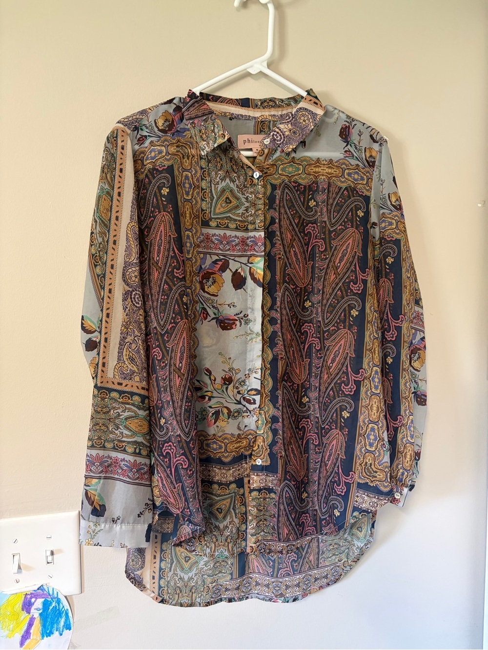 Philosophy Boho Patchwork Multicolor Paisley & Floral Button-Down Shirt Medium
